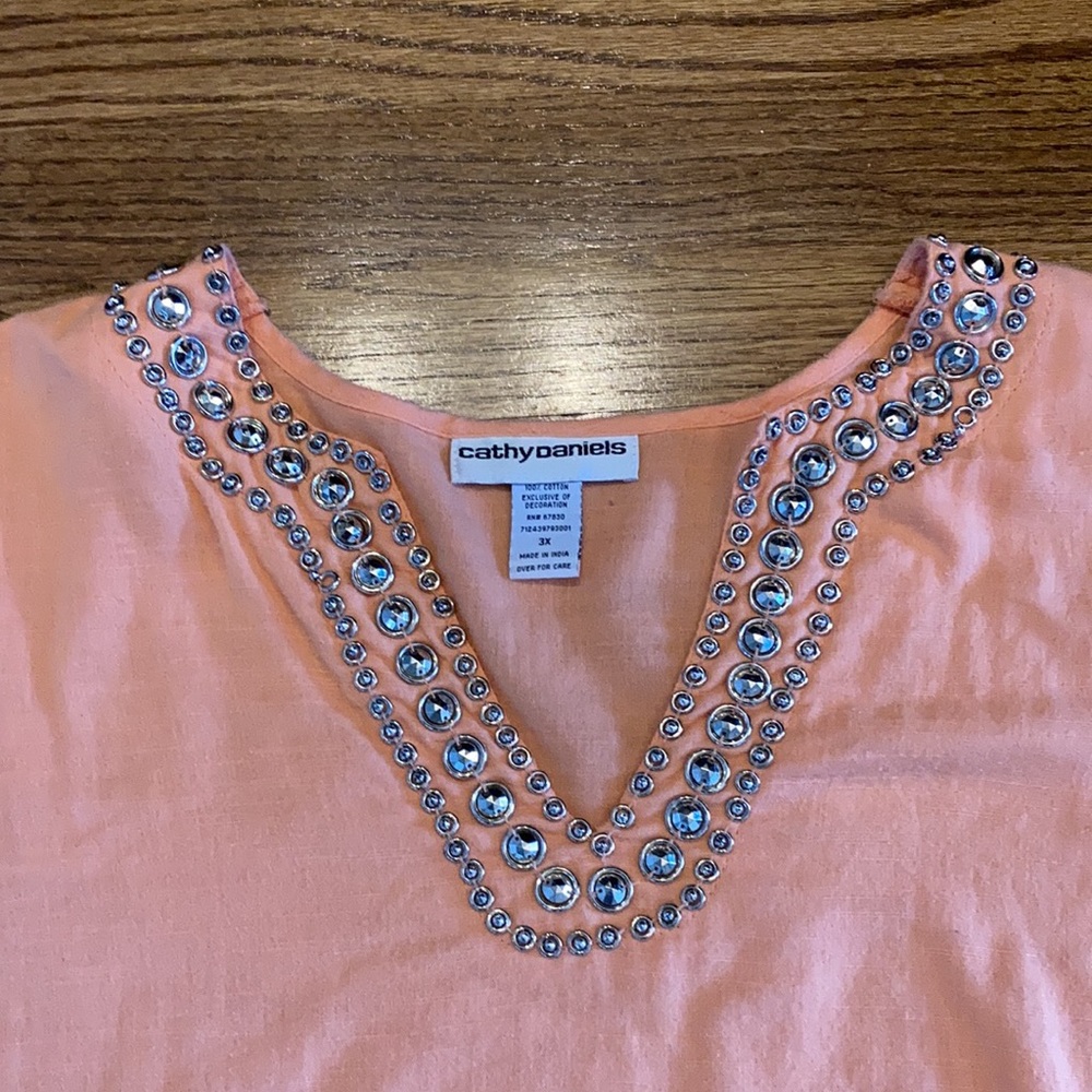 - Cathy Daniels Studded Linen Top Sz: 3X